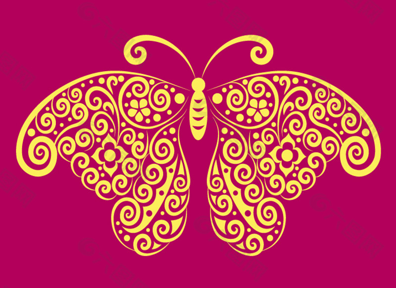 金色花纹蝴蝶素材设计
