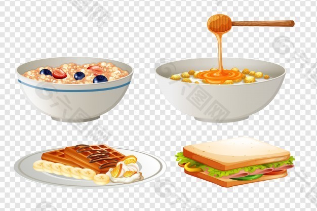 四种不同的早餐菜单说明