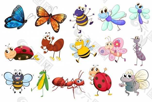 一组不同种类昆虫的插图设计元素素材免费下载 图片编号 六图网