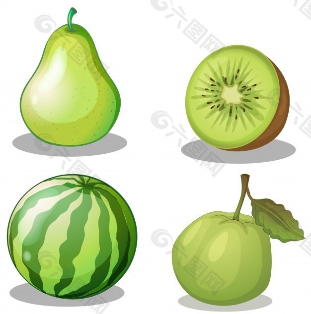 绿色插图中的新鲜水果