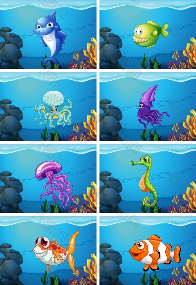 水下场景与海洋动物插图