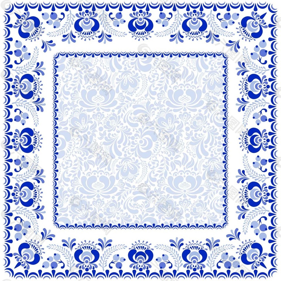 蓝色花纹瓷背景