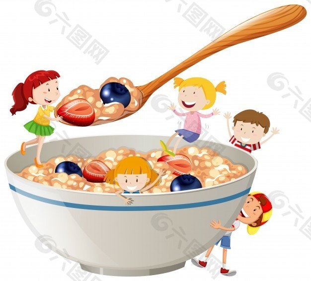 儿童和燕麦浆果插图