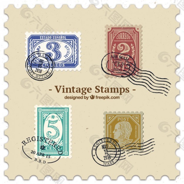 一套可爱的彩色古董邮票