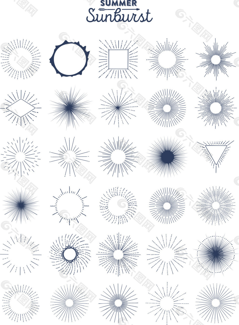 夏天矢量放射图标边框元素合集