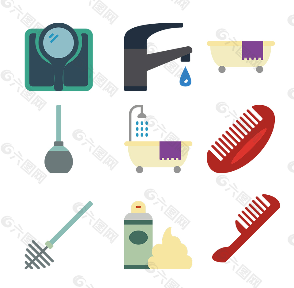 扁平洗浴用品图标