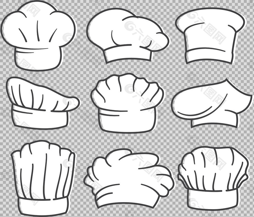 各种白色厨师帽免抠png透明图层素材设计元素素材免费下载 图片编号 六图网