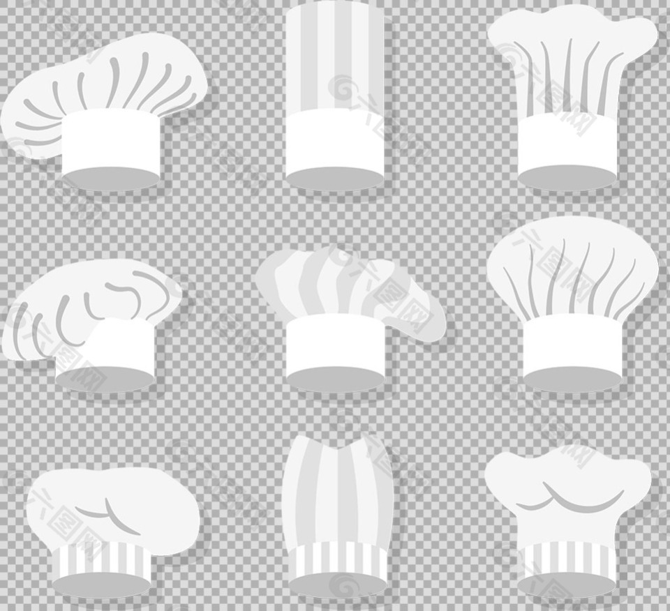 扁平风格各种厨师帽免抠png透明图层素材
