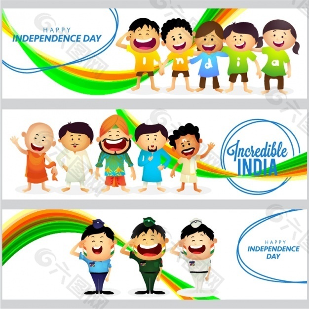 印度独立日的横幅上写着快乐的人们