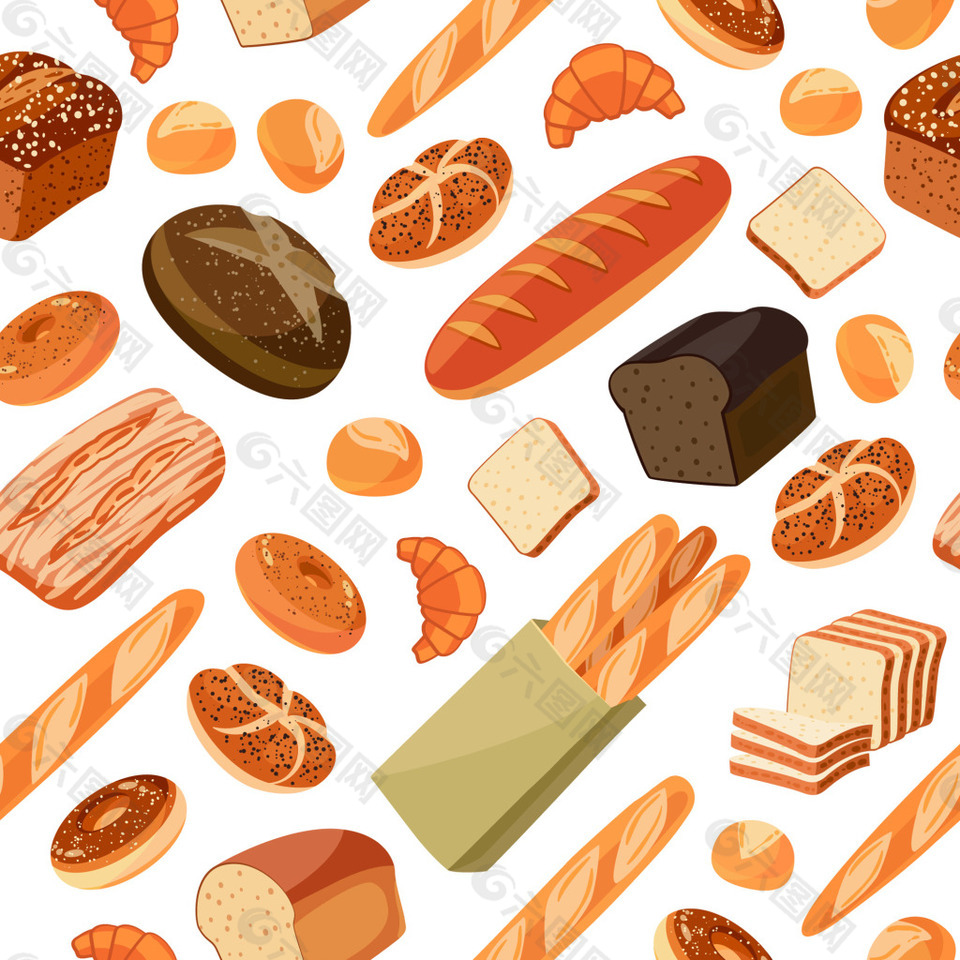 卡通面包实物矢量纹理背景插画素材