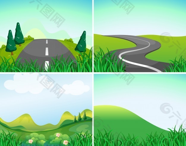 自然风光与道路和丘陵插图