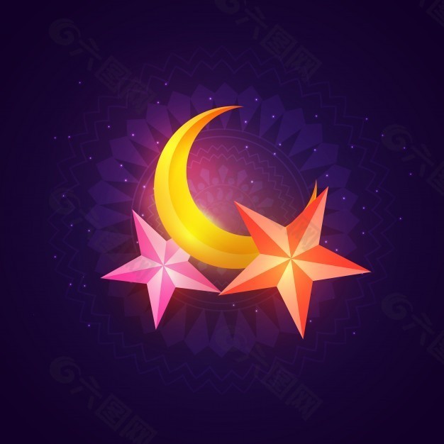 为伊斯兰节日而发光的新月，Eid Mubarak。