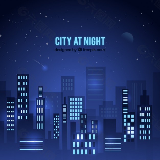 夜晚的蓝色城市