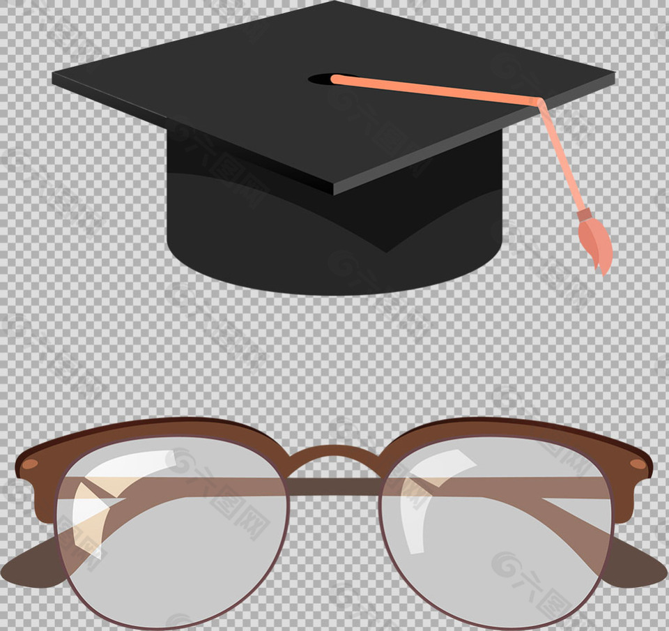 毕业帽子眼镜免抠png透明图层素材