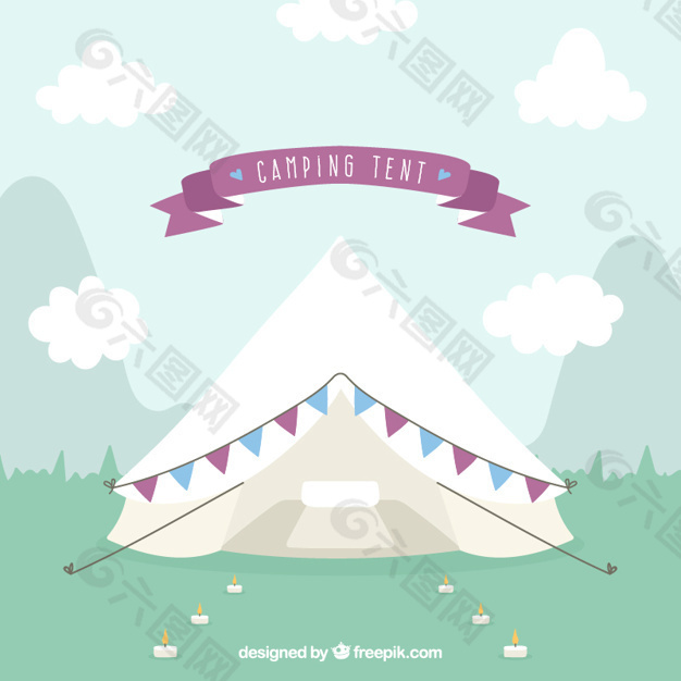 可爱的野营帐篷用花环