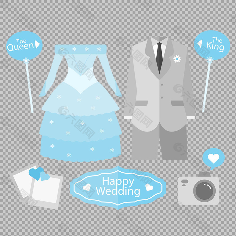 蓝色婚礼元素免抠png透明图层素材