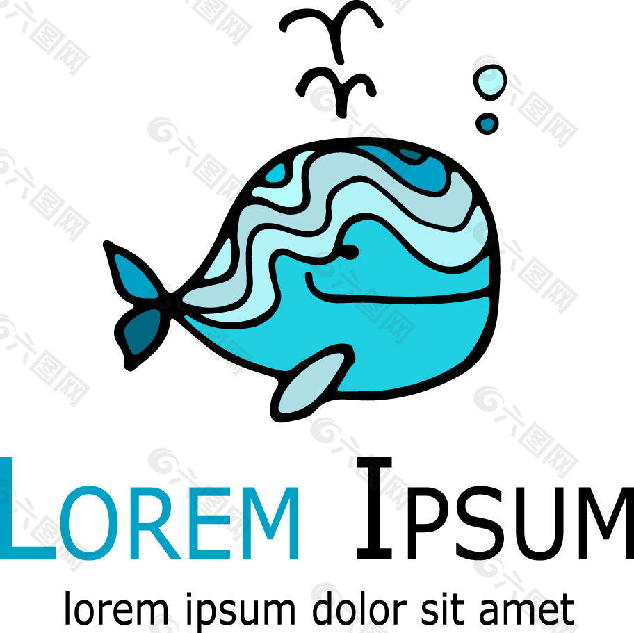 手绘蓝色鲸鱼标志