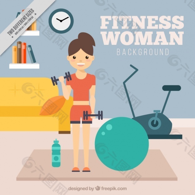 妇女在家锻炼的背景