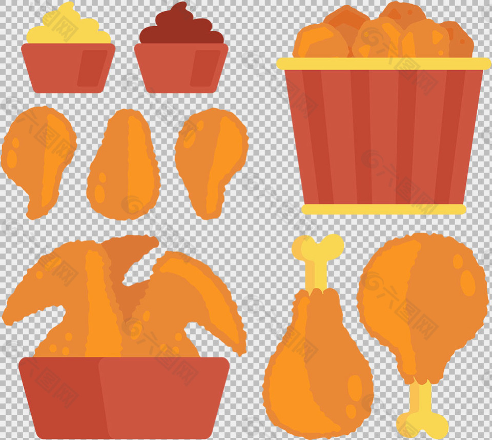 漂亮炸鸡鸡腿鸡翅免抠png透明图层素材