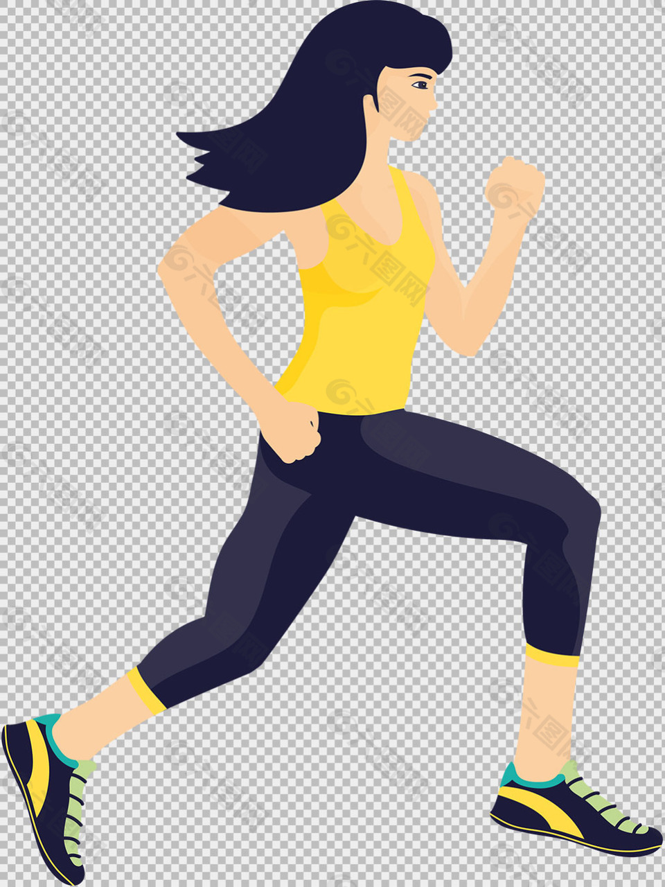 黄衣服女人跑步者免抠png透明图层素材
