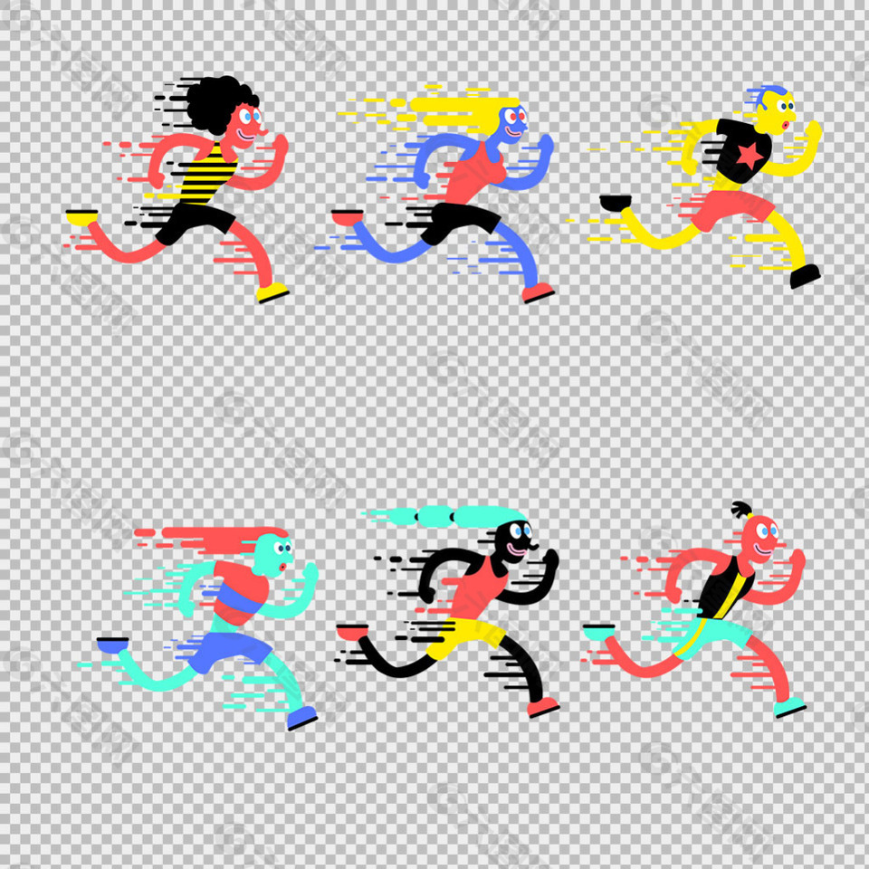 彩色跑步者图形免抠png透明图层素材