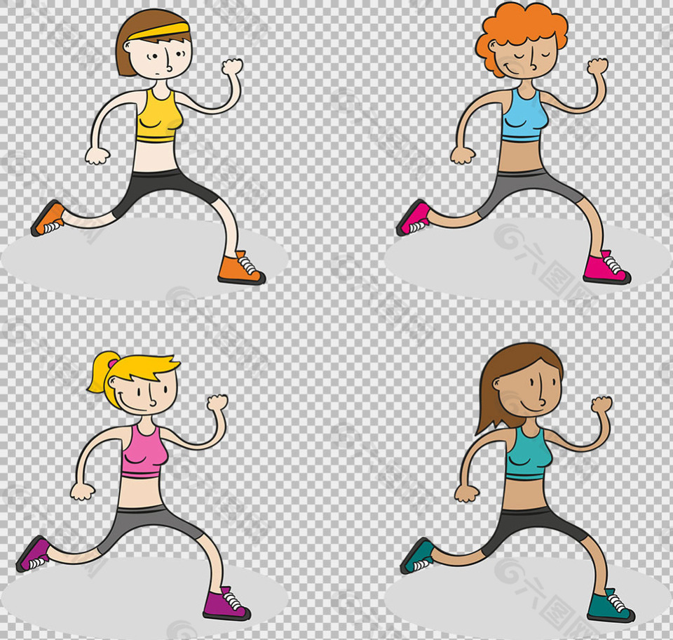 手绘风格女性跑步者免抠png透明图层素材
