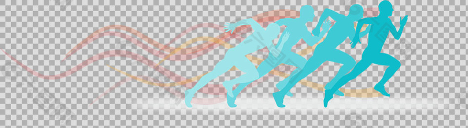 蓝色跑步人物剪影免抠png透明图层素材