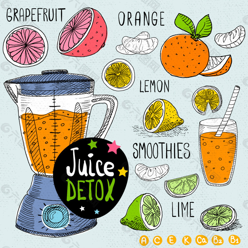 手绘美味果汁插画