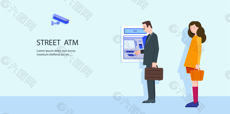 ATM机取款的人物插画