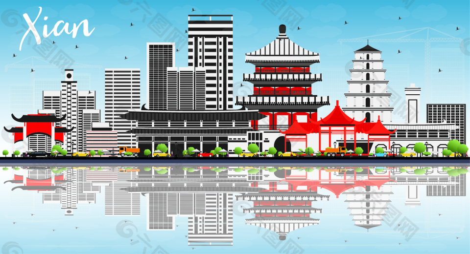 创意日本旅行建筑插画
