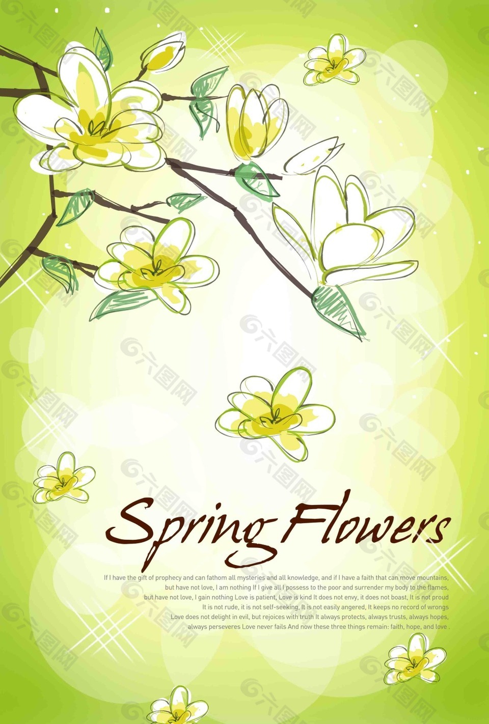 春色花朵浅绿背景素材