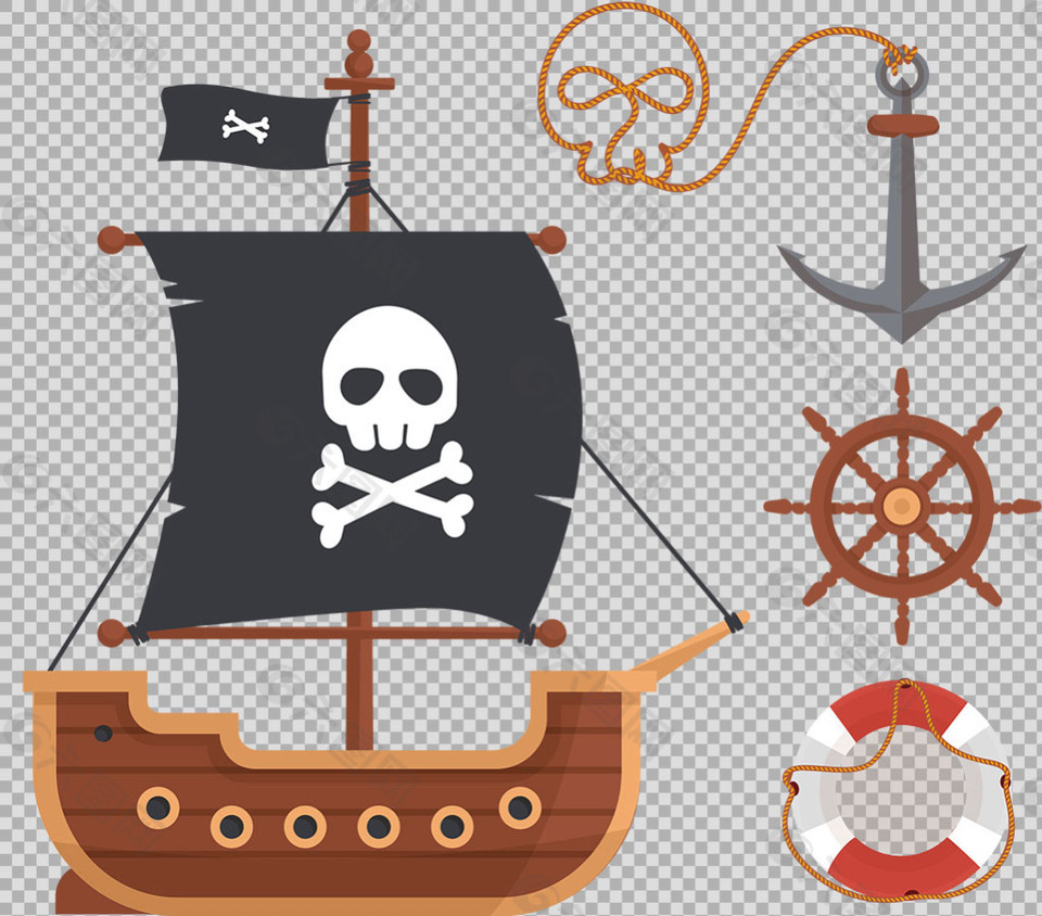 海盗船海盗元素图免抠png透明图层素材