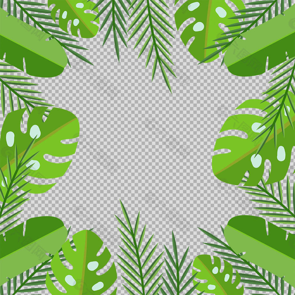 绿叶插图边框免抠png透明图层素材