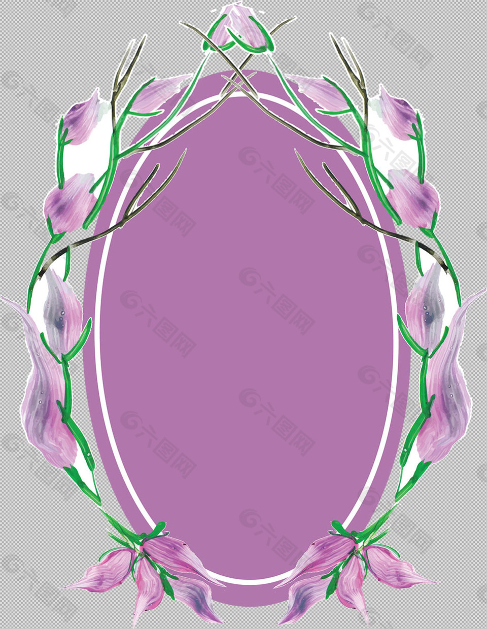 椭圆花卉边框免抠png透明图层素材