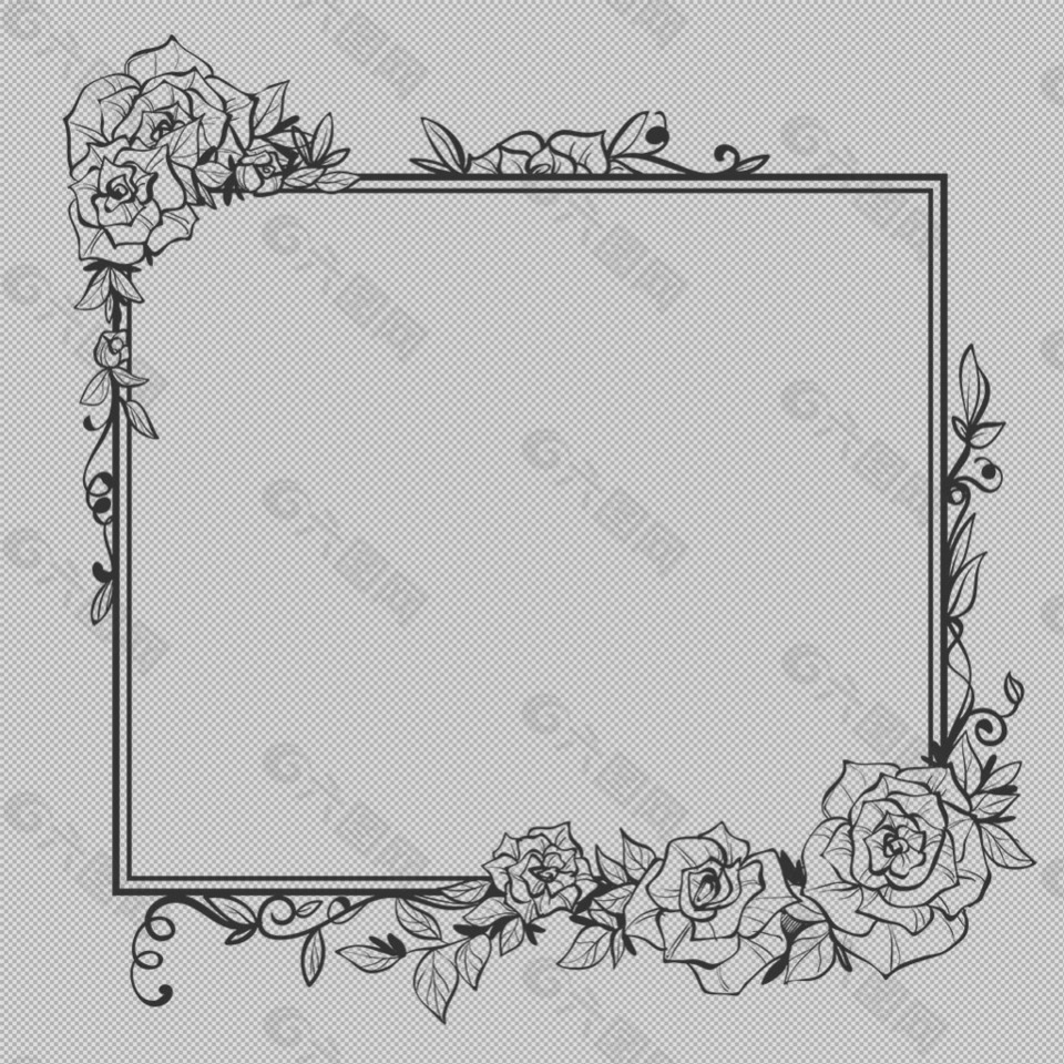 素描风格花卉边框免抠png透明图层素材
