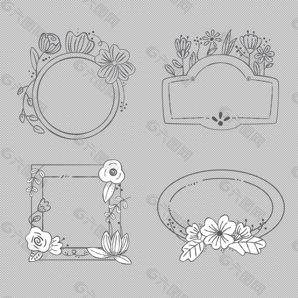 手绘花卉边框免抠png透明图层素材