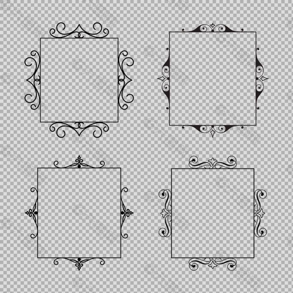 抽象花紋方形邊框免摳png透明圖層素材