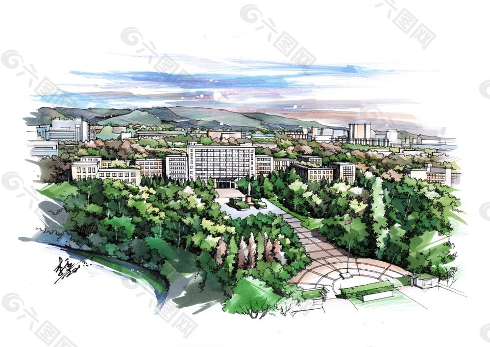 华中科技大学正门鸟瞰