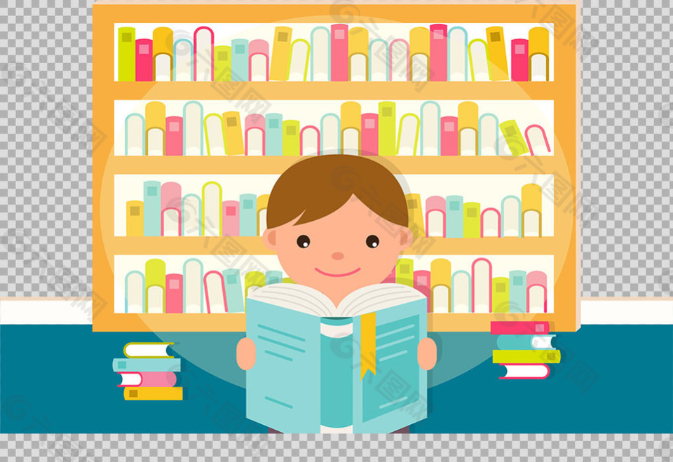 在图书馆读书的学生免抠png透明图层素材