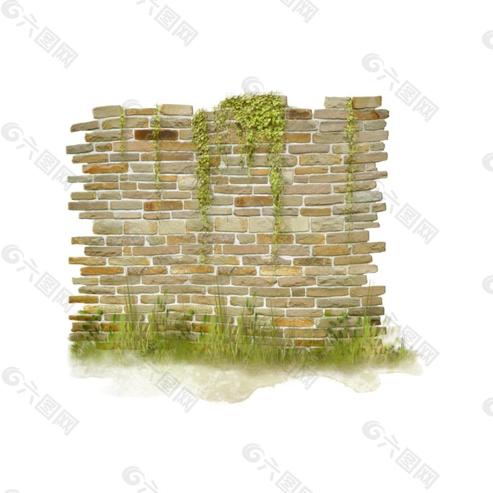绿草砖墙元素
