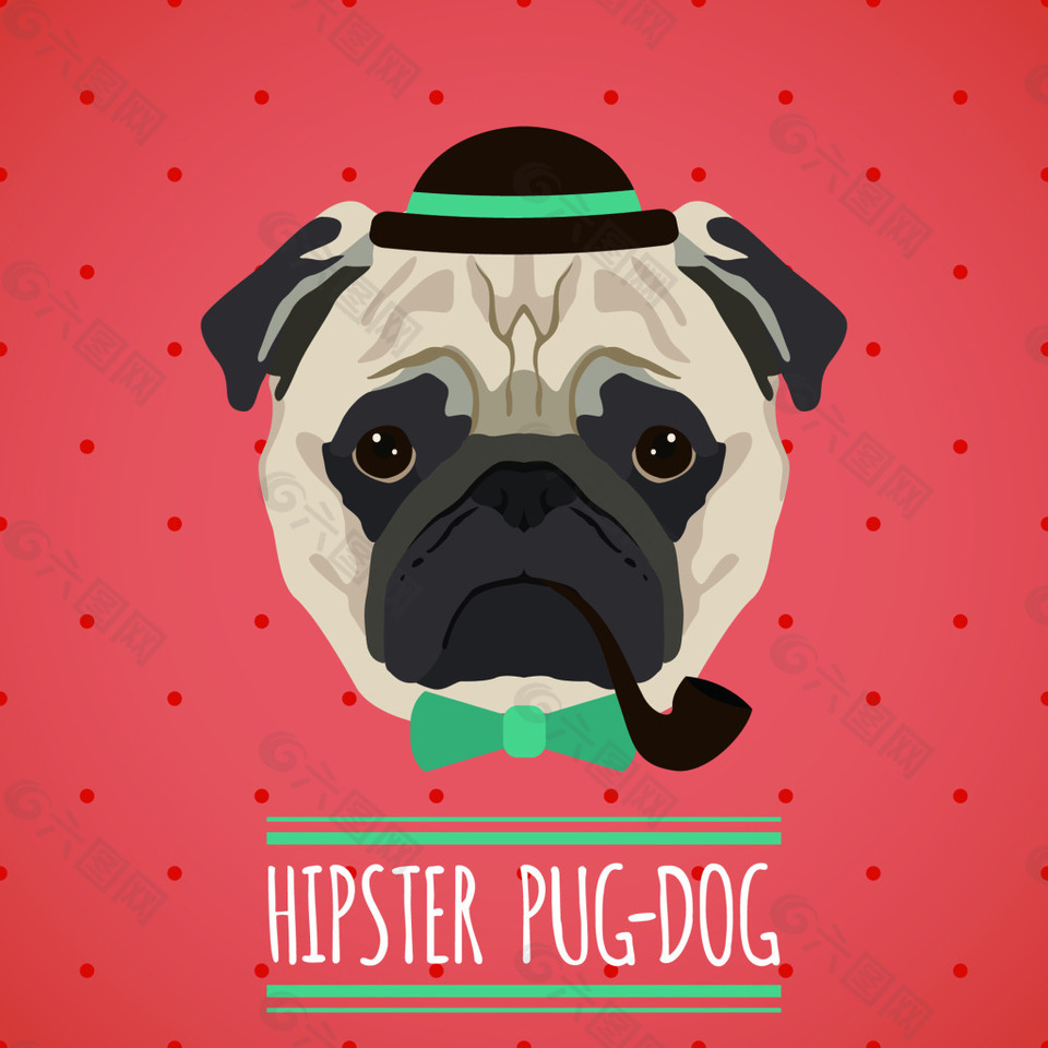 卡通扁平化打扮时髦的狗狗