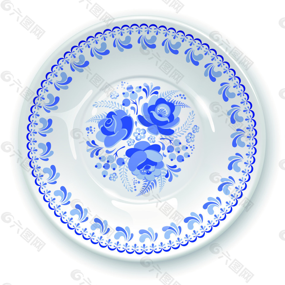 圆形蓝色花纹青花纹餐具餐盘子