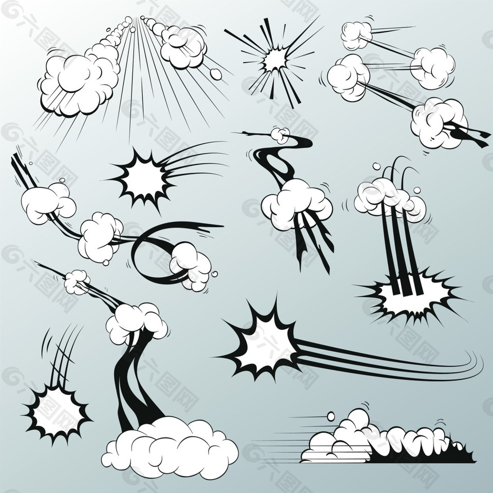 黑白漫画式爆炸矢量装饰素材