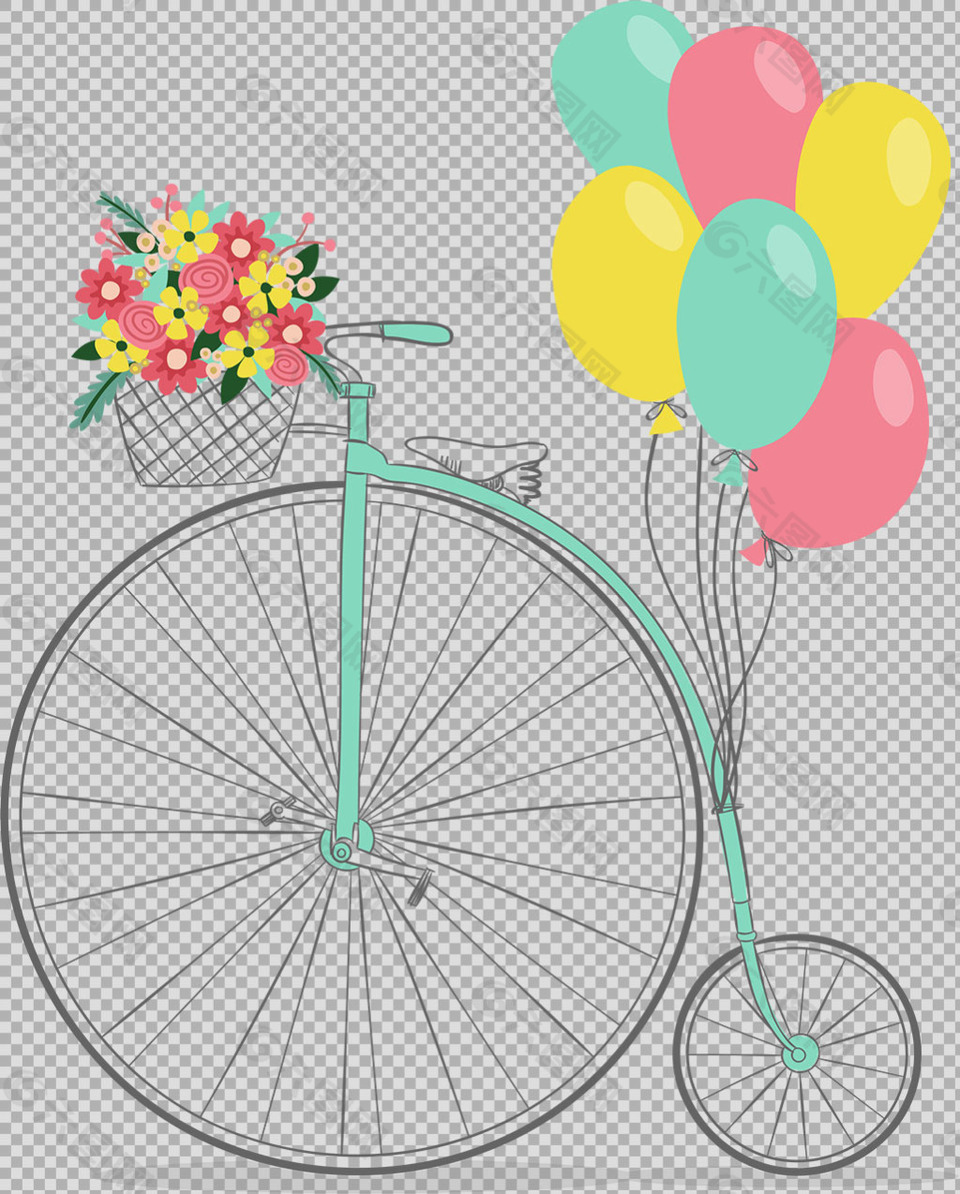彩色气球单车自行车免抠png透明图层素材