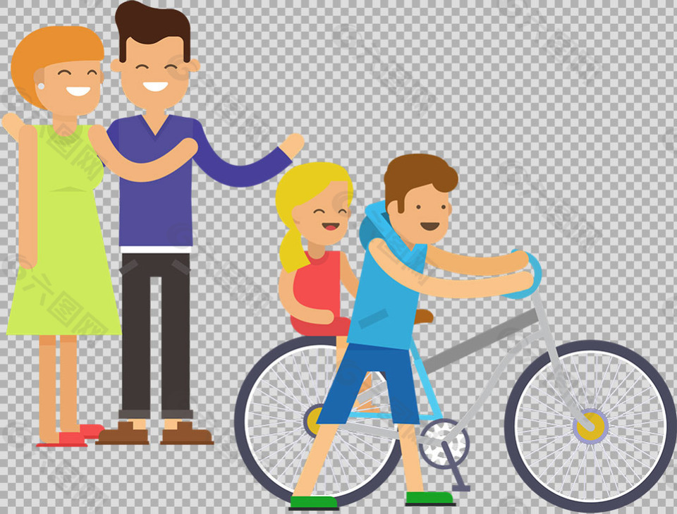 卡通人物单车自行车免抠png透明图层素材