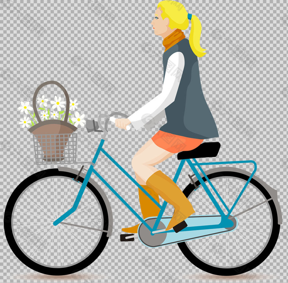 少女骑自行车的画侧面图片