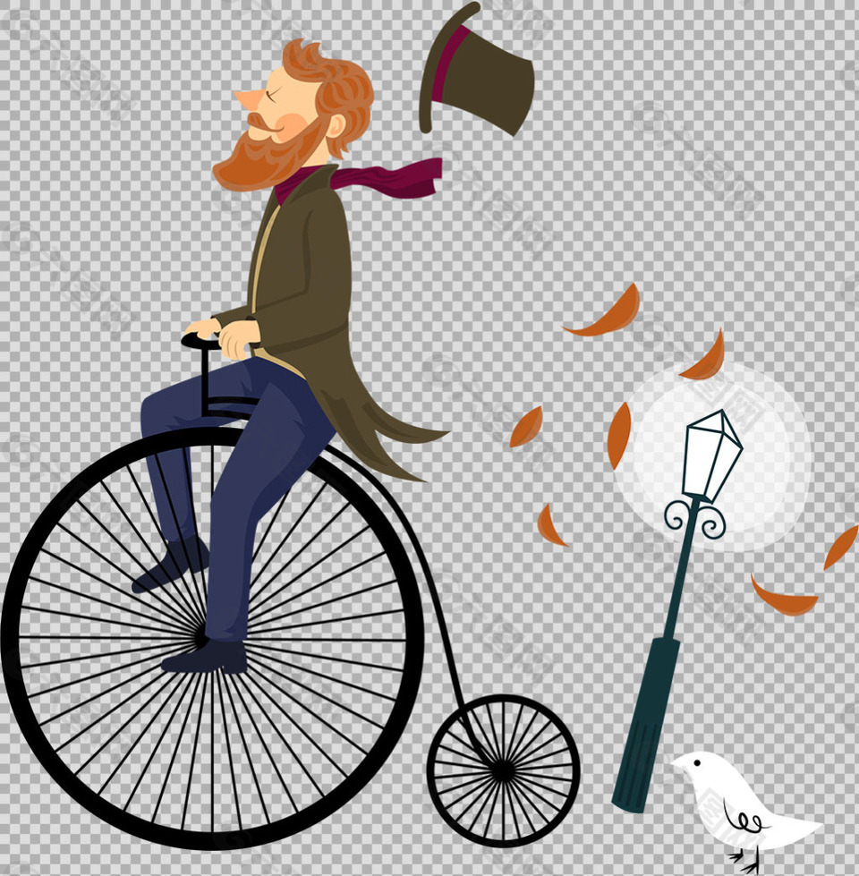 男人骑艺术自行车插画免抠png透明素材