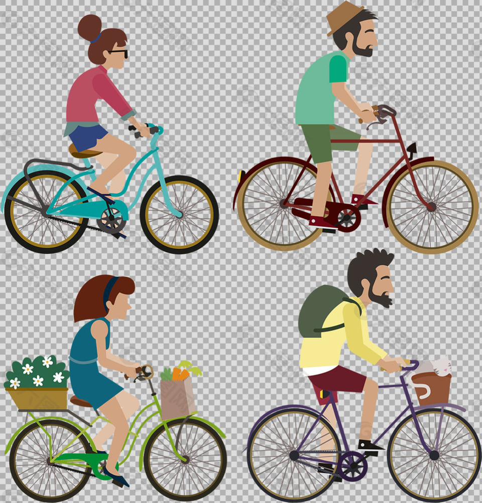 卡通人物骑自行车插画免抠png透明素材