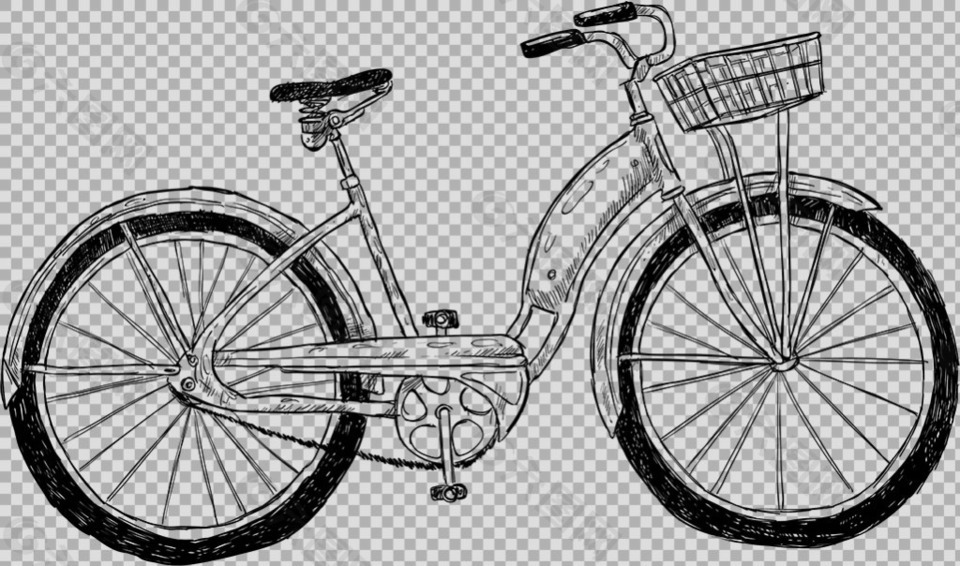 手绘素描自行车插画免抠png透明图层素材
