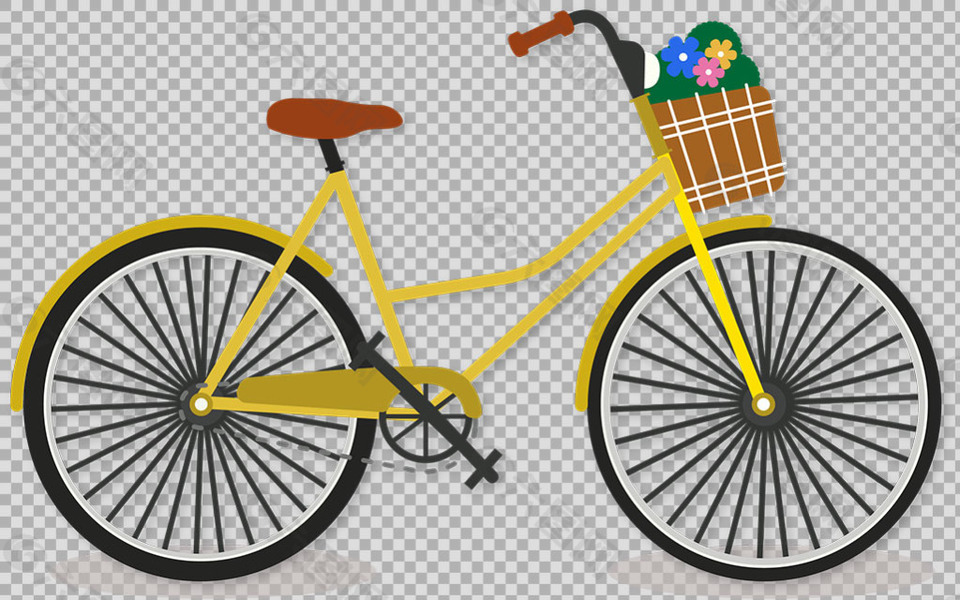 黄色自行车插画免抠png透明图层素材